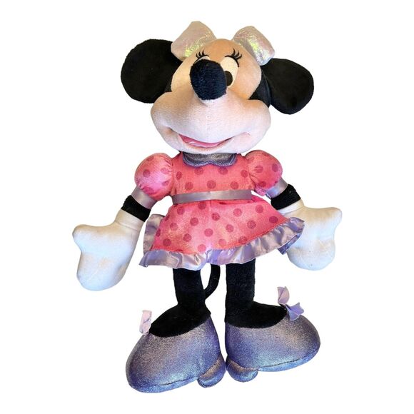 Disney 15" TALKING MINNIE MOUSE DOLL Iridescent Light Up Bow Purple Pink Plush! - Picture 4 of 5